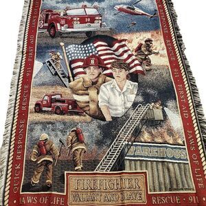 Mohawk Home Firefighter Tapestry‎ Throw Blanket 63"x45" Brave Rescue